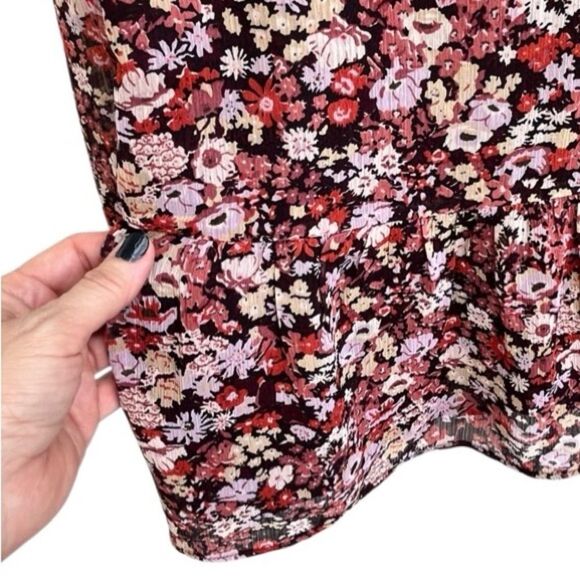 LOFT Burgundy Pink Floral V-Neck Peplum Blouse - Size L - Picture 8 of 14